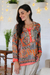 Embroidered tunic, 'City Sunset' - Hand Embroidered Floral Tunic from India (image 2c) thumbail