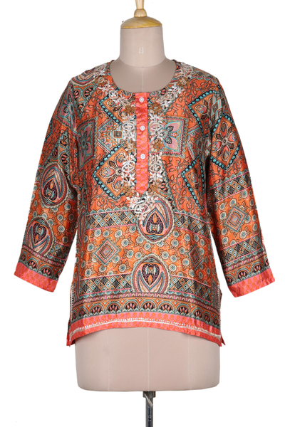 Hand Embroidered Floral Tunic from India - City Sunset | NOVICA