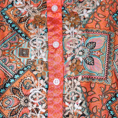 Embroidered tunic, 'City Sunset' - Hand Embroidered Floral Tunic from India