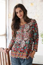 Embroidered tunic, 'Jaipur Palace' - Multicolored Tunic with Hand-Embroidered Chikankari