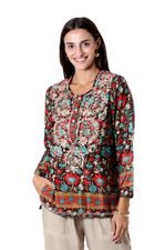 Embroidered tunic, 'Jaipur Palace' - Multicolored Tunic with Hand-Embroidered Chikankari