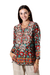 Embroidered tunic, 'Royal Palace' - Multicolored Tunic with Hand-Embroidered Chikankari
