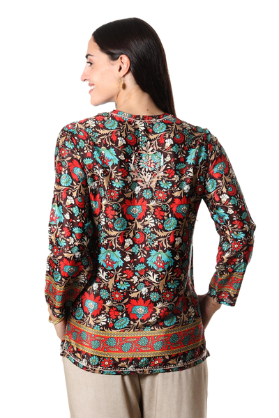 Embroidered tunic, 'Jaipur Palace' - Multicolored Tunic with Hand-Embroidered Chikankari