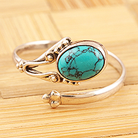 Sterling silver wrap ring, 'Wrapped in Turquoise' - Hand Crafted Sterling Silver Wrap Ring from India