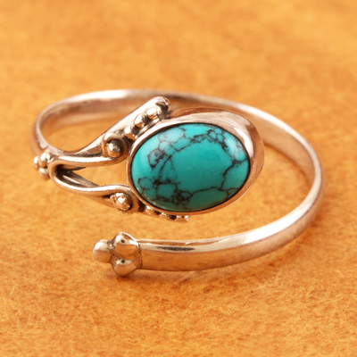 Sterling silver wrap ring, 'Wrapped in Turquoise' - Hand Crafted Sterling Silver Wrap Ring from India