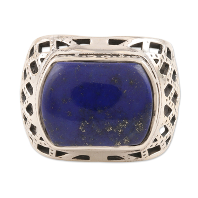 Men's lapis lazuli ring, 'Royal King' - Men's Lapis Lazuli and Sterling Silver Ring from India