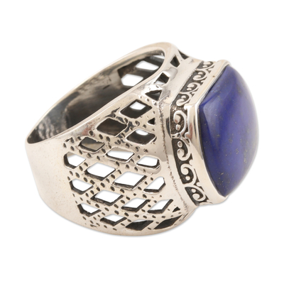 Lapislazuli-Ring für Herren - Herrenring aus Lapislazuli und Sterlingsilber aus Indien