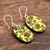 Hand painted ceramic dangle earrings, 'Yellow Trellis' - Oven Fired Ceramic Floral Dangle Earrings from India
