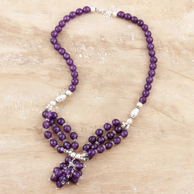 Amethyst pendant necklace, 'Bouquet in Purple' - Hand Crafted Amethyst and Sterling Silver Pendant Necklace