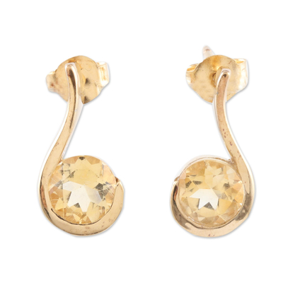 Gold-plated citrine drop earrings, 'Sun Droplet' - Gold-Plated Sterling Silver Citrine Drop Earrings