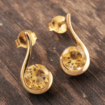 Vergoldete Citrin-Ohrhänger - Vergoldete Citrin-Ohrhänger aus Sterlingsilber