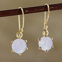 Gold-plated rainbow moonstone dangle earrings, 'Misty Freeze'