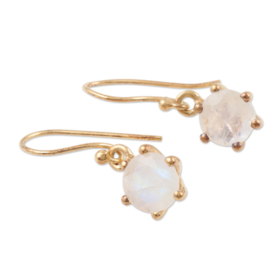 Gold-plated rainbow moonstone dangle earrings, 'Misty Freeze' - Gold-Plated Rainbow Moonstone Dangle Earrings from India
