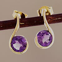 Gold-plated amethyst drop earrings, 'Purple Droplet'