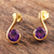 Gold-plated amethyst drop earrings, 'Purple Droplet' - Gold-Plated Sterling Silver Amethyst Drop Earrings (image 2b) thumbail