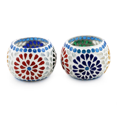 Hand Crafted Glass Mosaic Tealight Holders (Pair)
