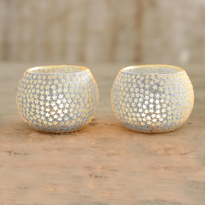 Glass mosaic tealight holders, Festive Stars (pair)