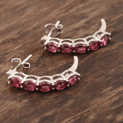 Rhodium-plated garnet drop earrings, 'Scarlet Sparkle' - Rhodium-Plated Sterling Silver Garnet Drop Earrings