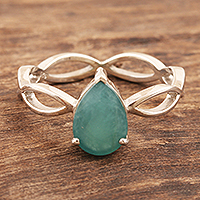 Rhodium-plated grandidierite cocktail ring, 'Green Wave' - Rhodium-Plated Sterling Silver Grandidierite Cocktail Ring