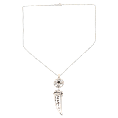 Onyx pendant necklace, 'Tusk' - Handmade Sterling Silver and Onyx Pendant Necklace