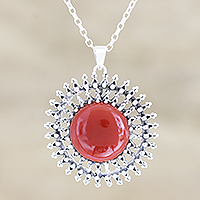 Chalcedony pendant necklace, 'Red Star' - Chalcedony and Sterling Silver Pendant Necklace