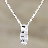 Sterling silver pendant necklace, 'Roman Numerals' - Sterling Silver Roman Numeral Pendant Necklace