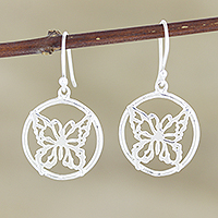 Sterling silver dangle earrings, 'Butterfly Dream' - Hand Made Sterling Silver Butterfly Dangle Earrings