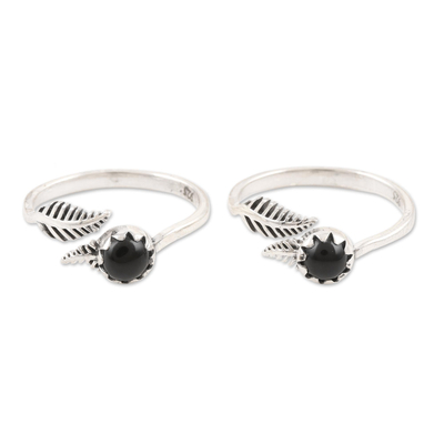 Onyx toe rings, 'Midnight Feathers' (pair) - Black Onyx and Sterling Silver Toes Rings (Pair)