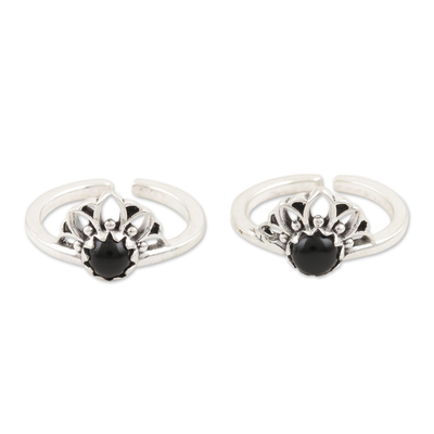 Hand Crafted Sterling Silver and Onyx Toe Rings (Pair)
