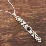 Onyx pendant necklace, 'Midnight Heart' - Sterling Silver and Black Onyx Pendant Necklace