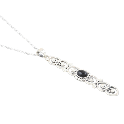 Onyx pendant necklace, 'Midnight Heart' - Sterling Silver and Black Onyx Pendant Necklace
