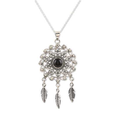 Onyx pendant necklace, 'Dark Dreams' - Handmade Sterling Silver and Onyx Pendant Necklace