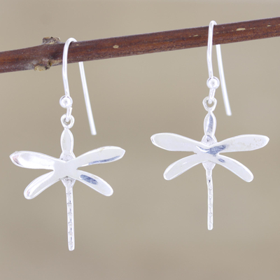 Sterling silver dangle earrings, 'Wings of Desire' - Sterling Silver Dragonfly Dangle Earrings from India