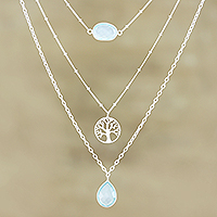 Chalcedony pendant necklace, 'Perfect Blue'