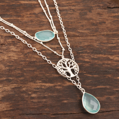 Chalcedony pendant necklace, 'Perfect Blue' - Handmade Sterling Silver and Chalcedony Pendant Necklace