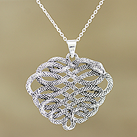 Sterling silver pendant necklace, 'Mortal Coil' - Artisan Crafted Sterling Silver Snake Pendant Necklace