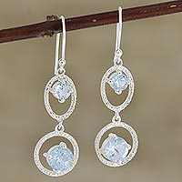 Blue topaz dangle earrings, 'Winter Romance in Blue' - Hand Crafted Blue Topaz and Sterling Silver Dangle Earrings