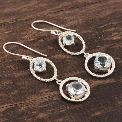 Blue topaz dangle earrings, 'Winter Romance in Blue' - Hand Crafted Blue Topaz and Sterling Silver Dangle Earrings