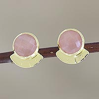 Gold-plated onyx stud earrings, 'Pink Glamour'