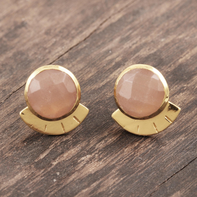 Gold-plated onyx stud earrings, 'Pink Glamour' - Hand Crafted Gold-Plated Sterling Silver Onyx Stud Earrings