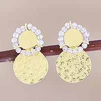 Gold-plated labradorite drop earrings, 'Shimmering Aura' - Gold-Plated Sterling Silver Labradorite Drop Earrings