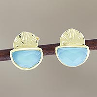 Gold-plated chalcedony stud earrings, 'Golden Palace' - Gold-Plated Sterling Silver Chalcedony Stud Earrings