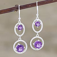Amethyst dangle earrings, 'Winter Romance in Purple' - Hand Made Amethyst and Sterling Silver Dangle Earrings