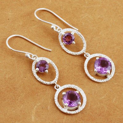 Amethyst dangle earrings, 'Winter Romance in Purple' - Hand Made Amethyst and Sterling Silver Dangle Earrings