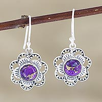 Sterling silver dangle earrings, 'Snow Flowers' - Hand Made Sterling Silver Floral Dangle Earrings