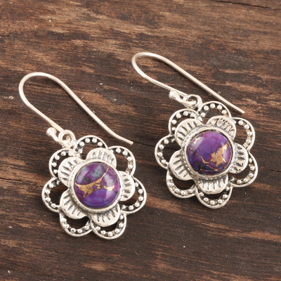 Sterling silver dangle earrings, 'Snow Flowers' - Hand Made Sterling Silver Floral Dangle Earrings