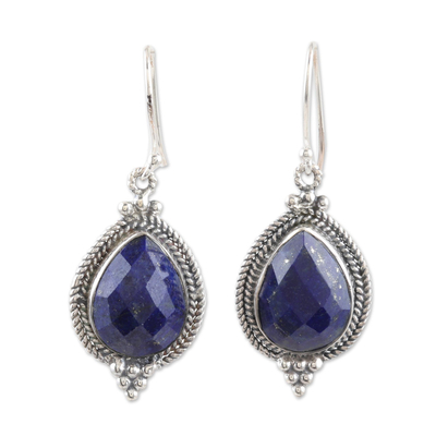 Lapis lazuli dangle earrings, 'Deep Sea Dewdrops' - Lapis Lazuli and Sterling Silver Dangle Earrings