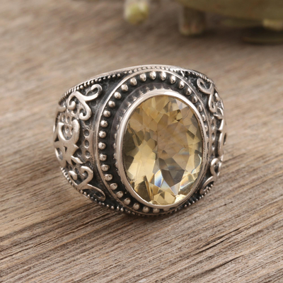 Men's citrine cocktail ring, 'Supreme Spirit' - Hand Crafted Citrine and Sterling Silver Cocktail Ring