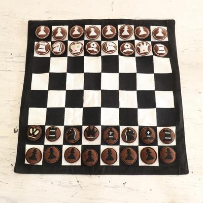 Juego de ajedrez de algodón bordado - Juego de ajedrez de algodón y ante bordado a mano