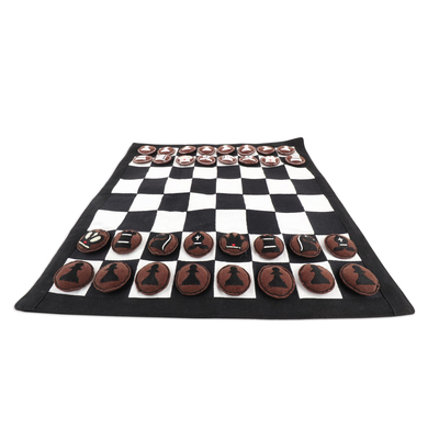 Juego de ajedrez de algodón bordado - Juego de ajedrez de algodón y ante bordado a mano